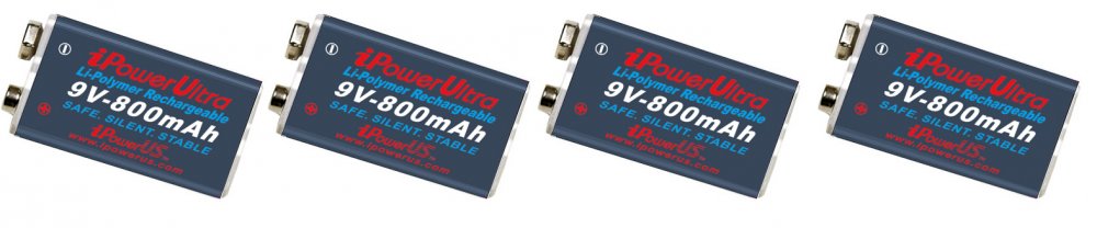 9 volt 800mAh Li-Polymer Rechargeable Battery - 4 Pack
