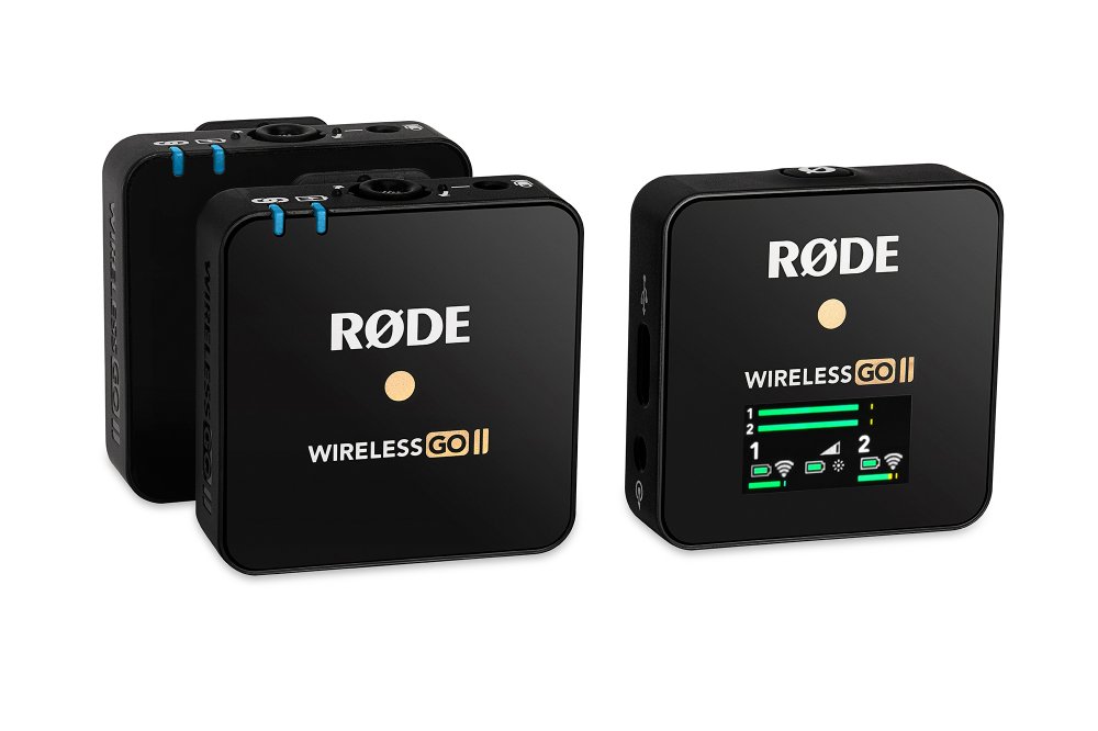 Rode GO II Dual Channel Wireless Microphone System, Series IV 2.4GHz  Digital Transmission, 128-bit Encryption, 3.5mm TRS Analog Output, USB-C  and iOS