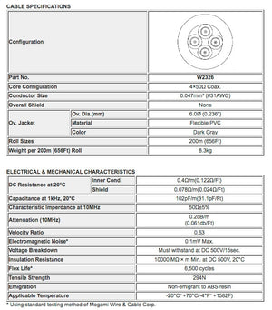 W2326 - 4c. 50 Ohm Superflex Coax. (price per roll - 328 feet)