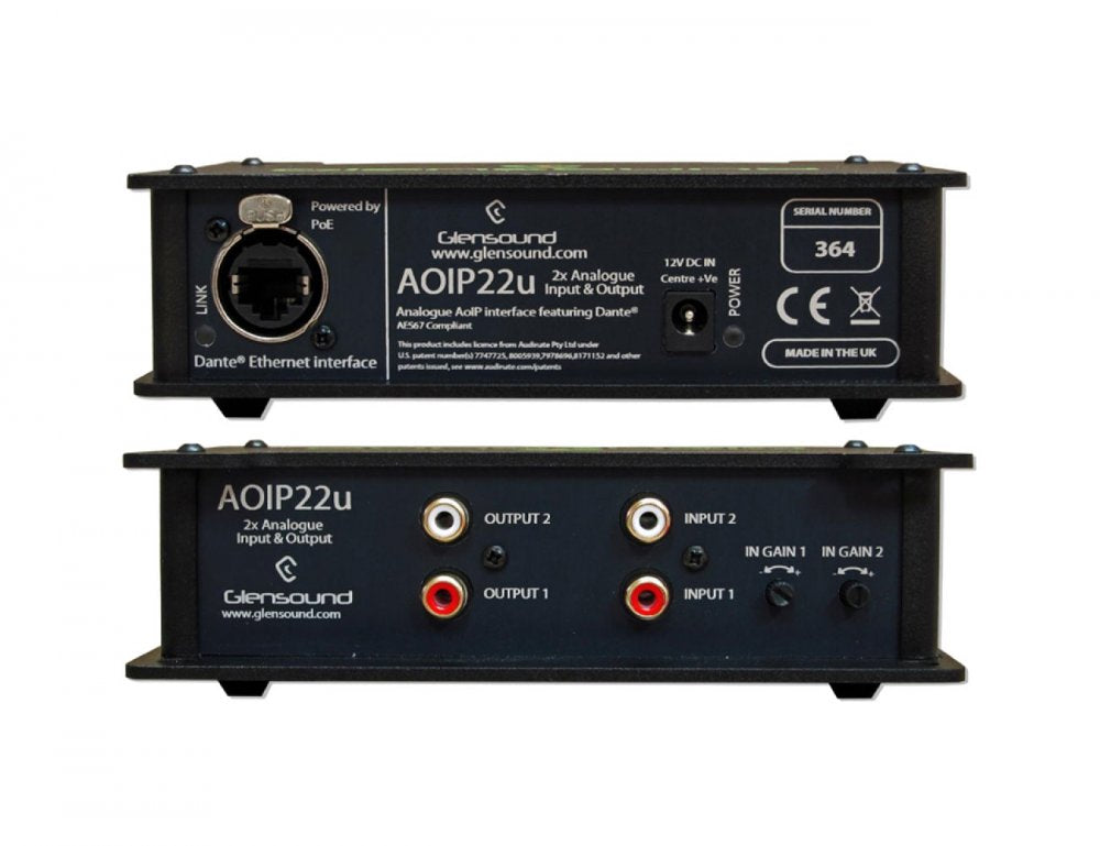 AoIP-22u - 2 x Unbalanced Analogue Inputs & Outputs Portable Unit Dante/ AES67